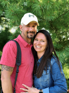 Brain tumor survivor with Optune treatment and caregiver, wife, Amanda
